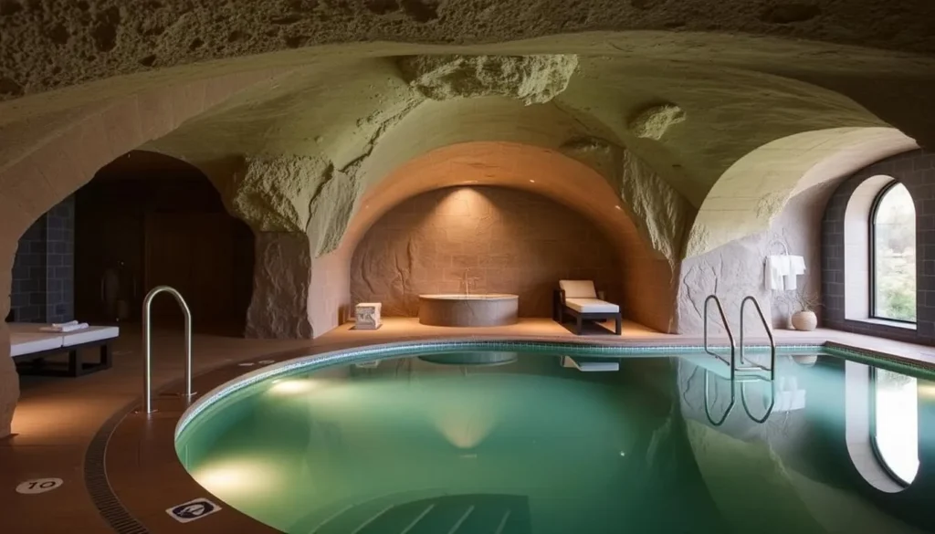 Generate an image of The Elms Hotel & Spa's serene spa facilities, including The Grotto.