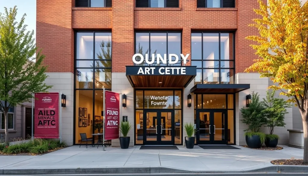 Generate an image of The Foundry Art Centre's exterior, showcasing its modern architecture and inviting entrance.