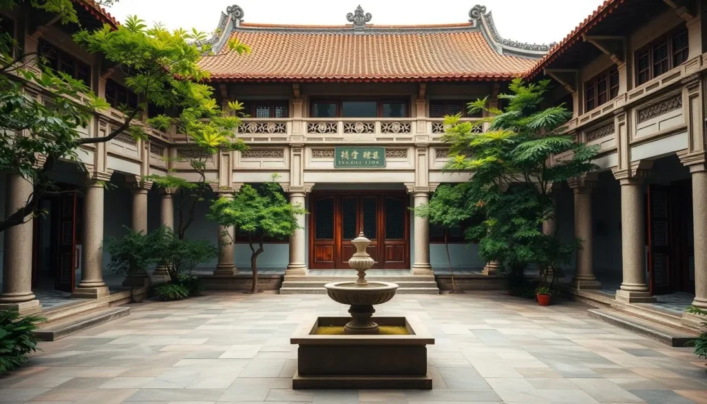 Generate an image of Trấn Biên Temple of Literature's serene courtyard.