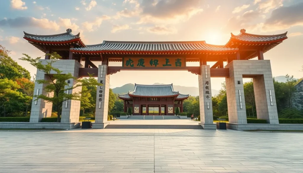 Generate an image of Ulsan Grand Park's main entrance, showcasing its serene and natural beauty.