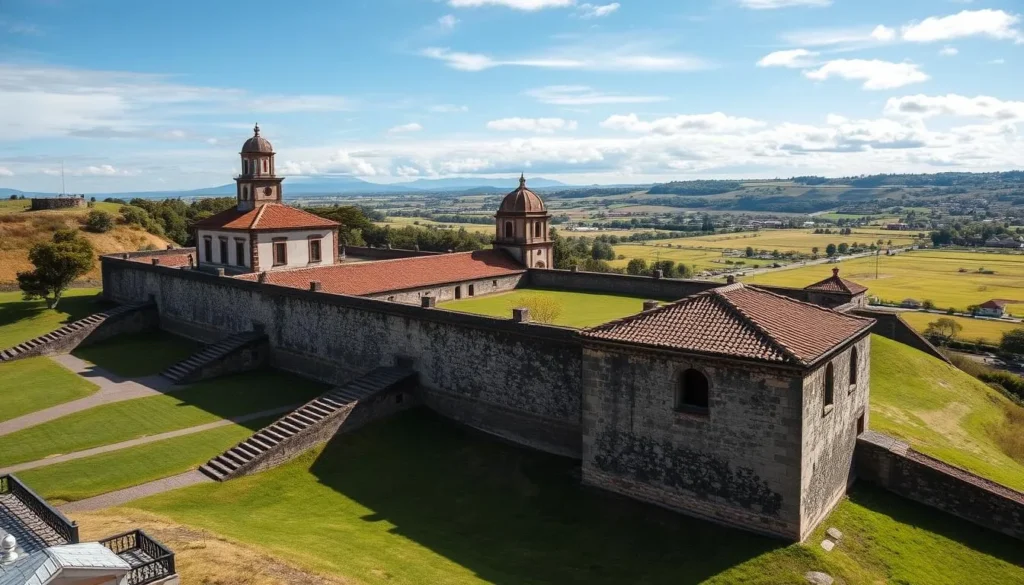 Generate an image of Valdivia's historic forts system, showcasing its colonial architecture.