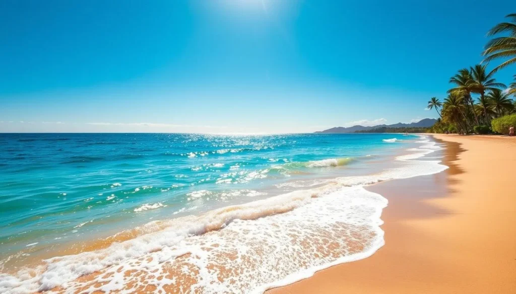 Generate an image of Wailea Beach with its golden sand and crystal-clear waters.
