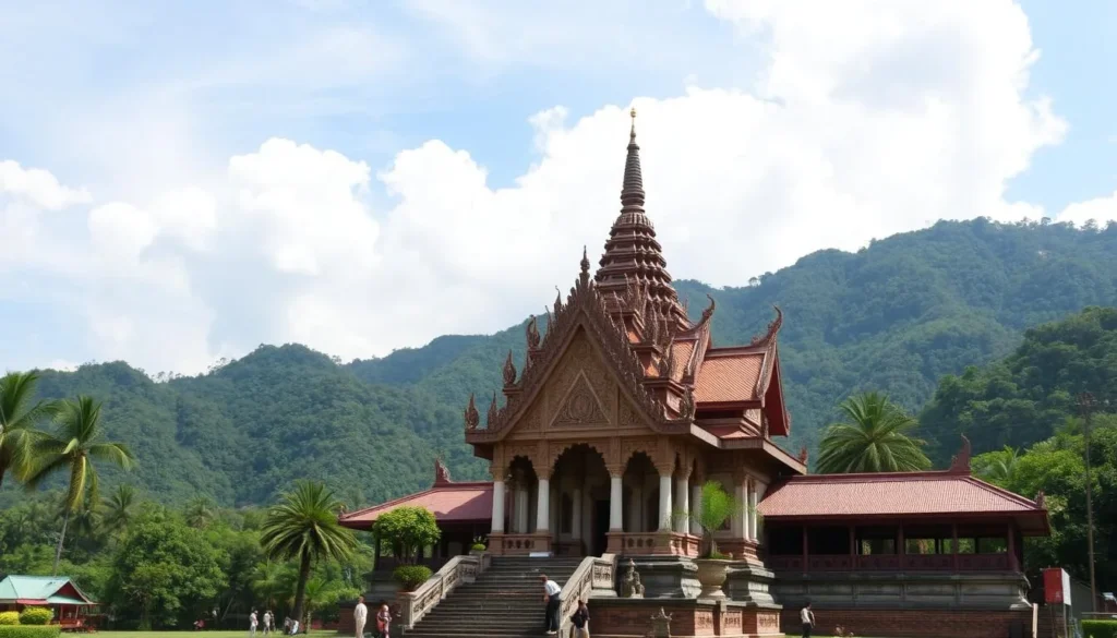 Generate an image of Wat Leu Temple on Sihanoukville Mountain