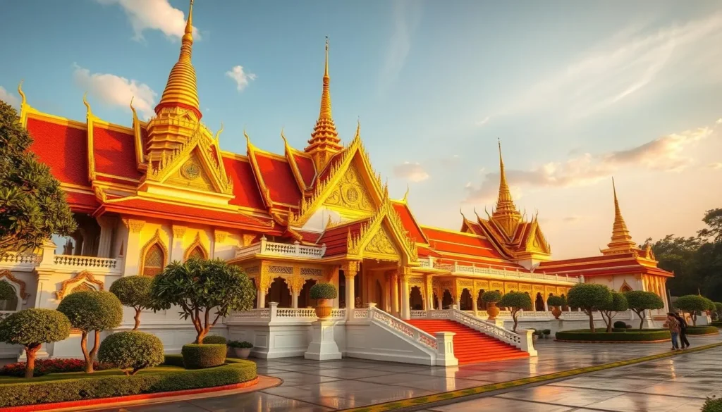Generate an image of Wat Phra Dhammakaya's grand architecture