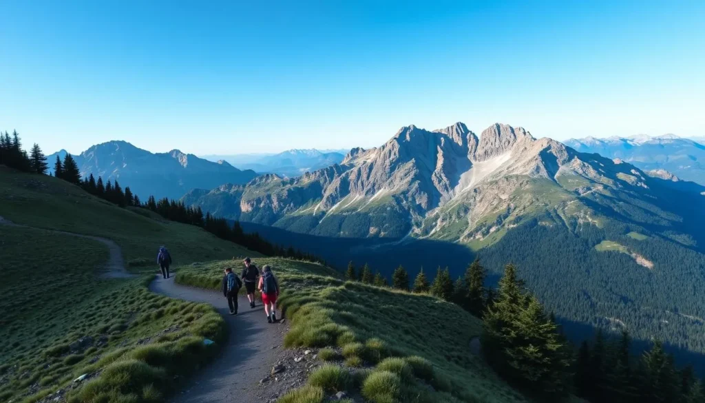 Generate an image of Weissenstein Mountain with hikers on the trail.