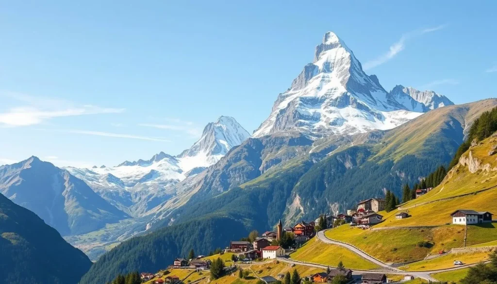 Generate an image of Weisshorn mountain with nearby villages
