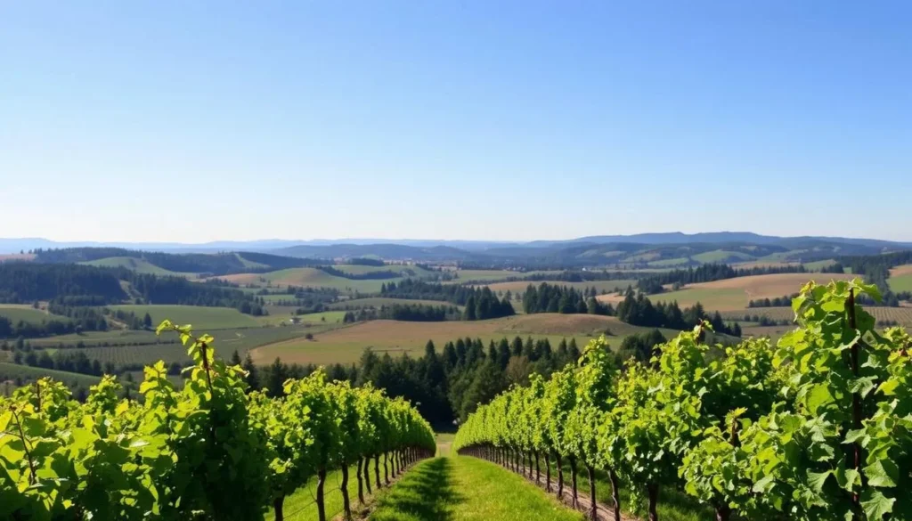 Generate an image of White Rose Estate's picturesque vineyards in Willamette Valley.