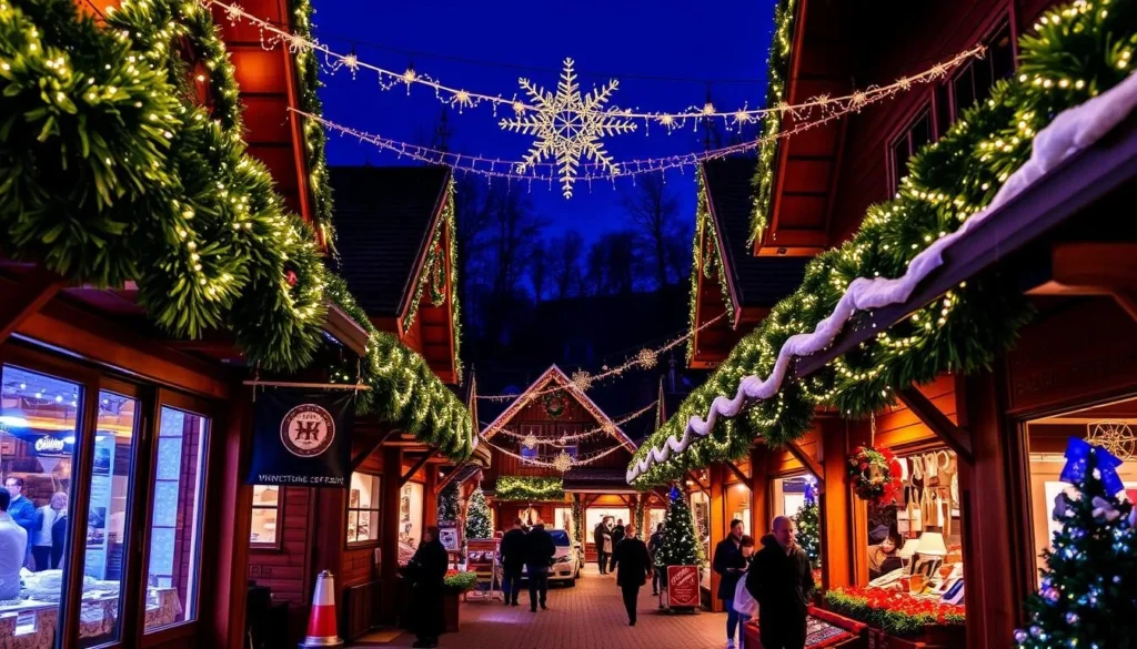 Generate an image of Winterthur's Christmas Market with wooden chalets and festive decorations.