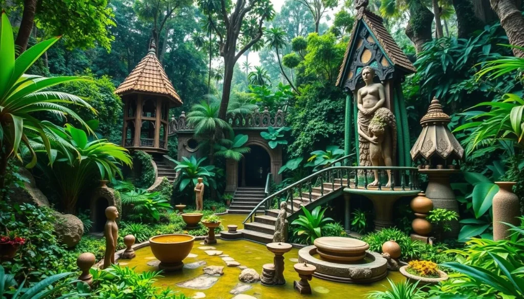 Generate an image of Xilitla's surrealist garden, Las Pozas.
