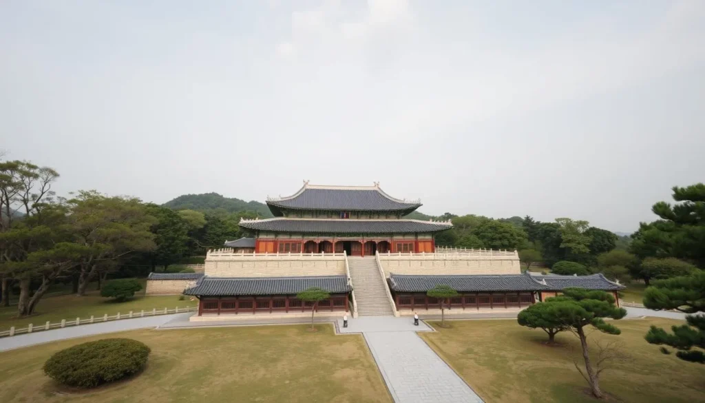 Generate an image of Yongin Daejanggeum Park's reconstructed Joseon Dynasty palace.