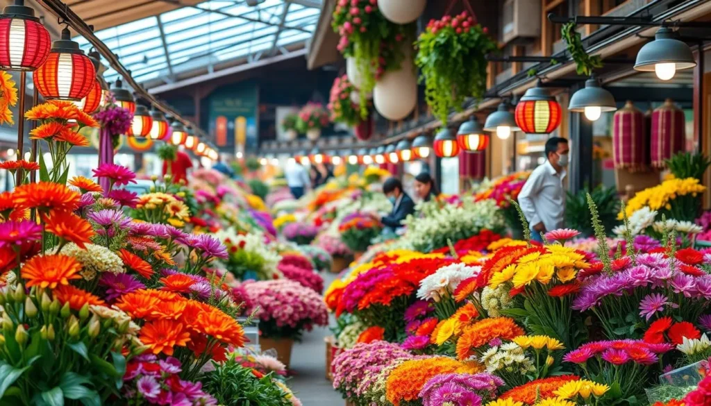 Generate an image of Zhongshe Flower Market with its vibrant flowers.