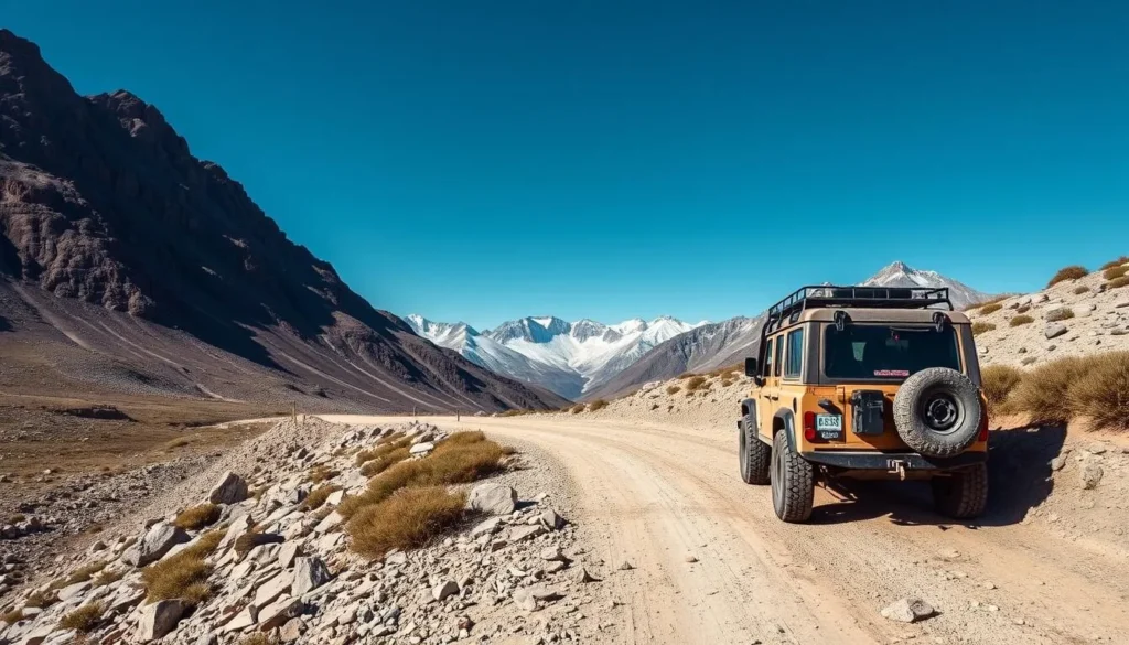 Generate an image of a 4x4 vehicle navigating the rugged White Mountain Road