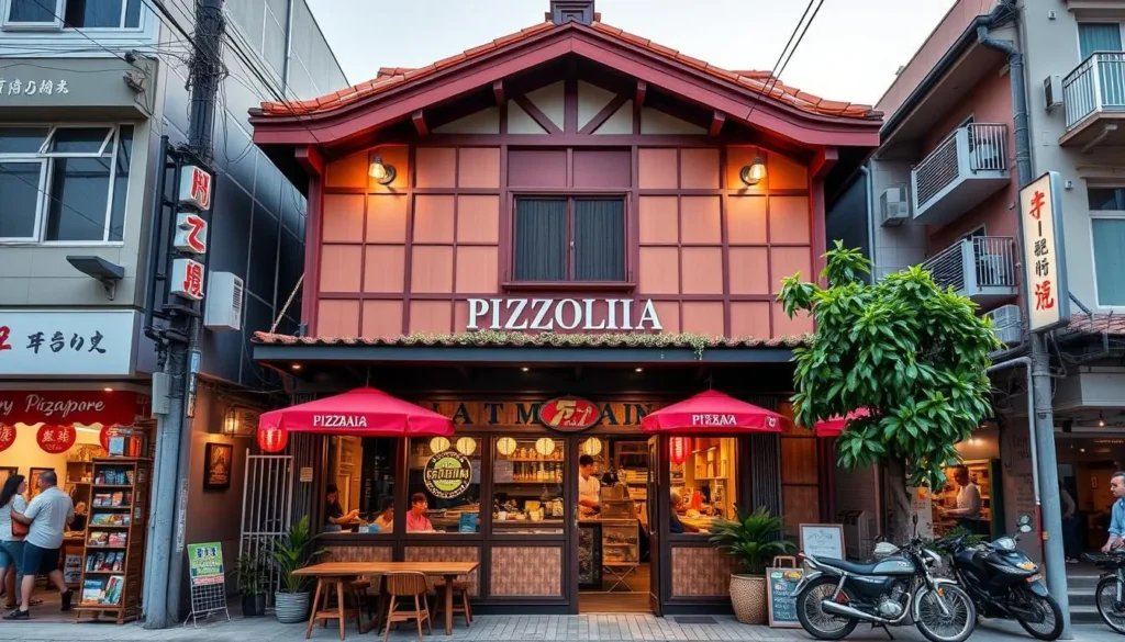 Generate an image of a Tokyo-Neapolitan-style pizzeria in Singapore.