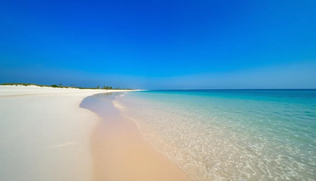 Generate an image of a beach near Ikorodu with clear sand and calm waters.
