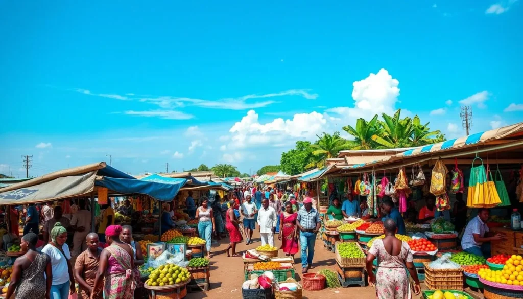 Generate an image of a bustling market in Ikorodu