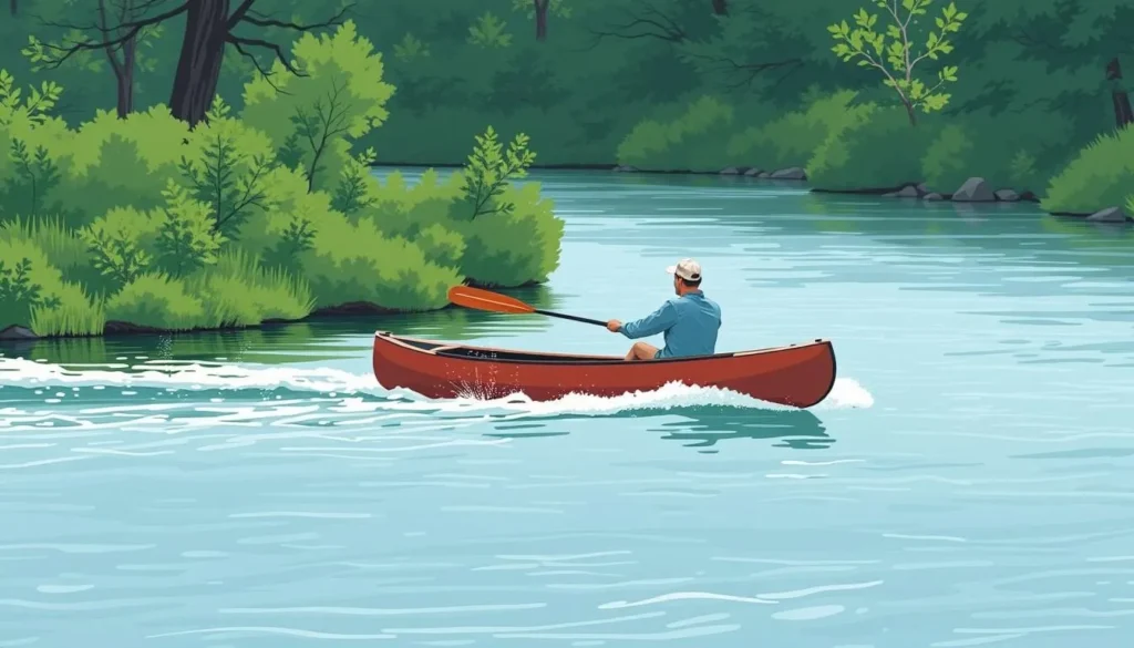 Generate an image of a canoeist paddling on the Current River