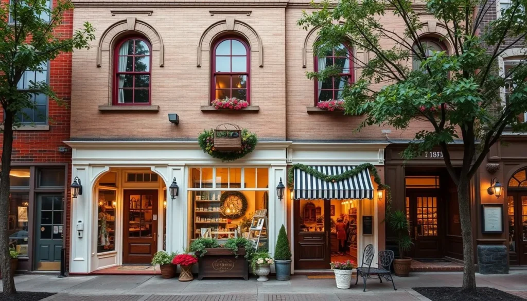 Generate an image of a characteristic boutique in Downtown Manchester.