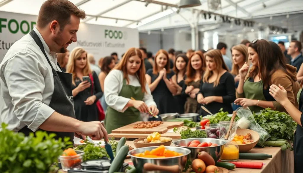 Generate an image of a chef leading a cooking workshop at FOOD Zurich.