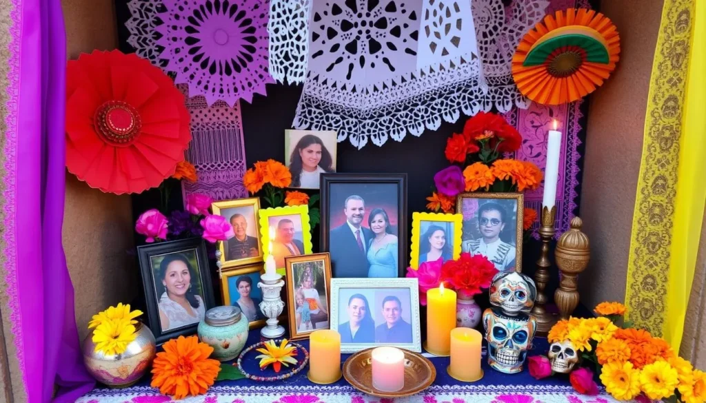 Generate an image of a colorful Day of the Dead altar in Toluca de Lerdo