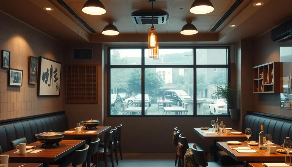 Generate an image of a cozy Korean BBQ restaurant with a modern interior, inspired by the drama Reply1988.