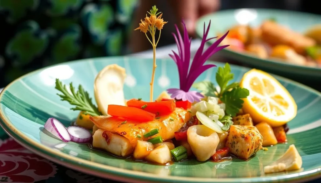 Generate an image of a creative Spam dish served at the Waikiki Spam Jam.