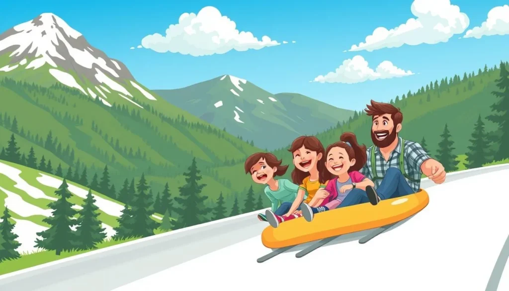 Generate an image of a family enjoying the Alpine Slide.