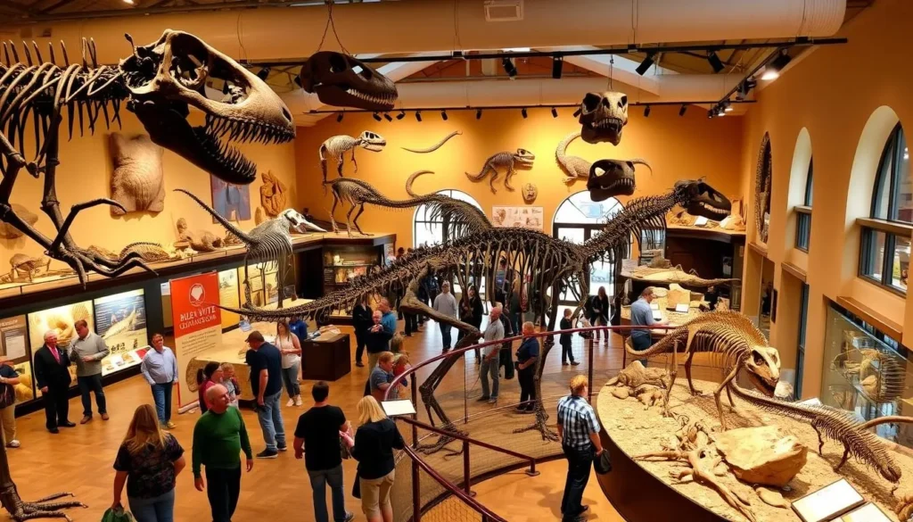 Generate an image of a fossil or dinosaur exhibit at the Buena Vista Museum.