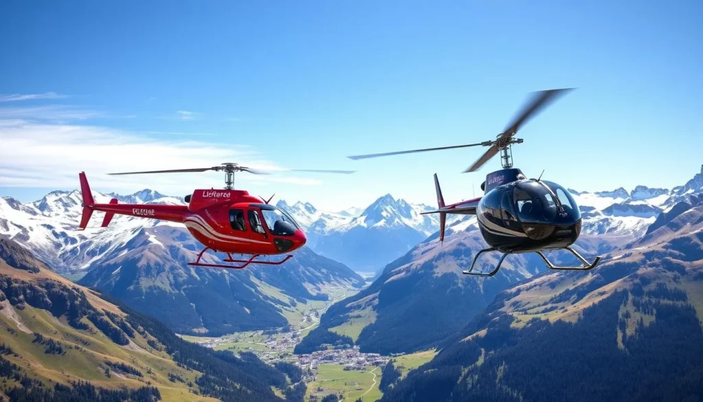 Generate an image of a helicopter tour over the Alps in Val-d'Isère