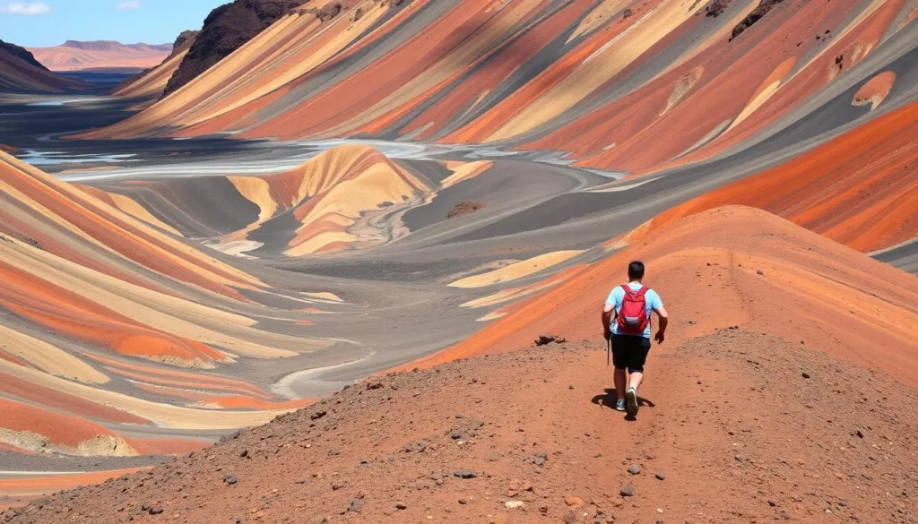 Generate an image of a hiker on the Sliding Sands Trail.