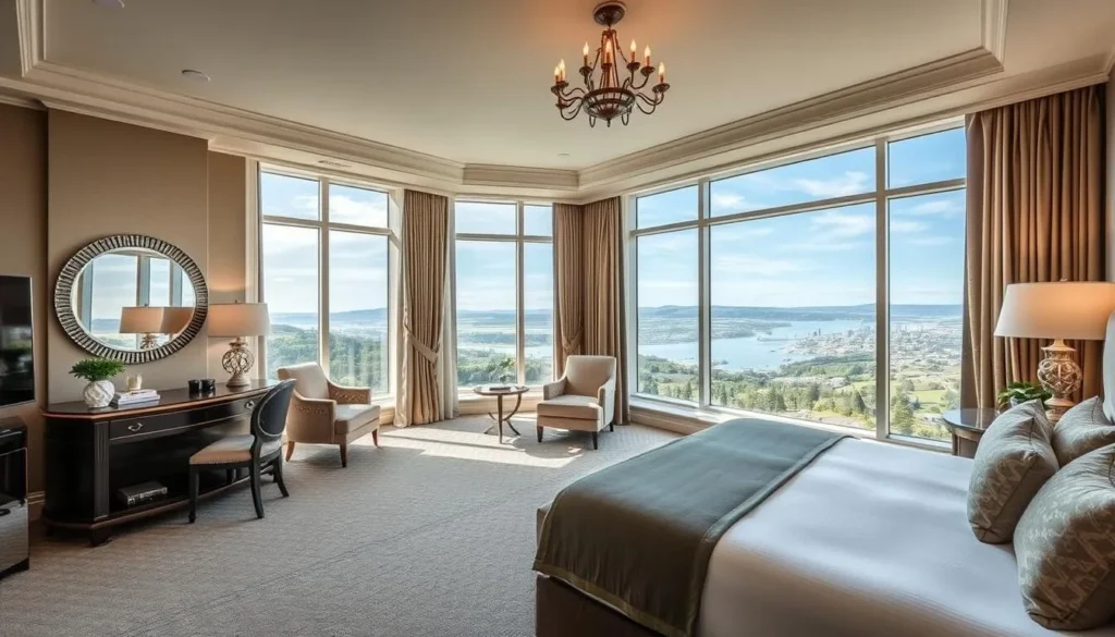 Generate an image of a luxurious hotel room in San Rafael