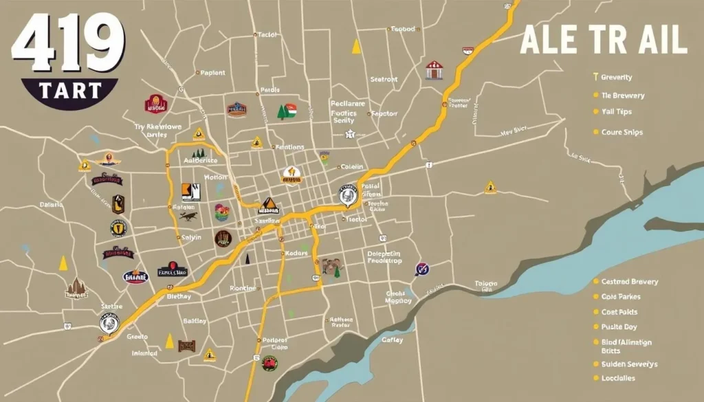 Generate an image of a map highlighting the 419 Ale Trail in Toledo, Ohio.