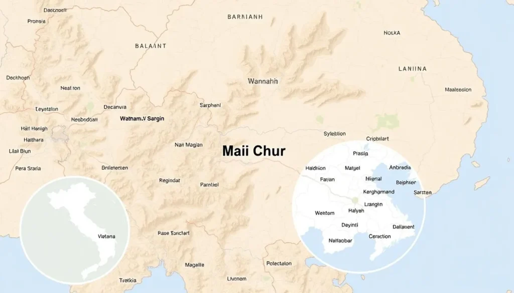 Generate an image of a map showing Mai Chau's location in Hoa Binh Province, Vietnam.
