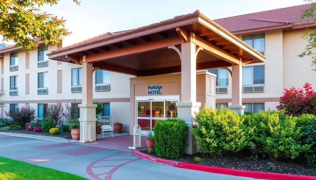 Generate an image of a mid-range hotel in San Rafael