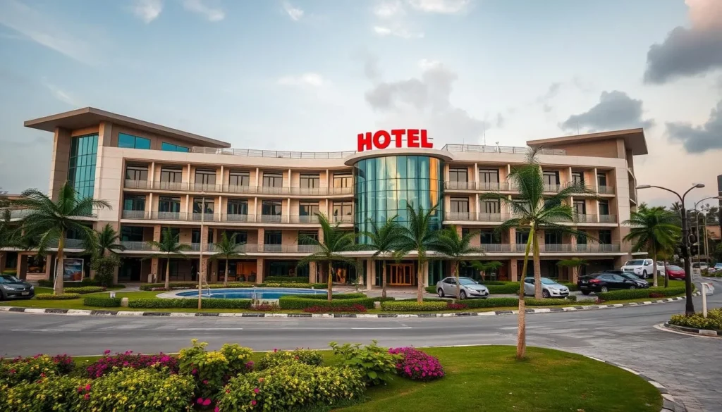 Generate an image of a modern hotel in Ikorodu, Lagos