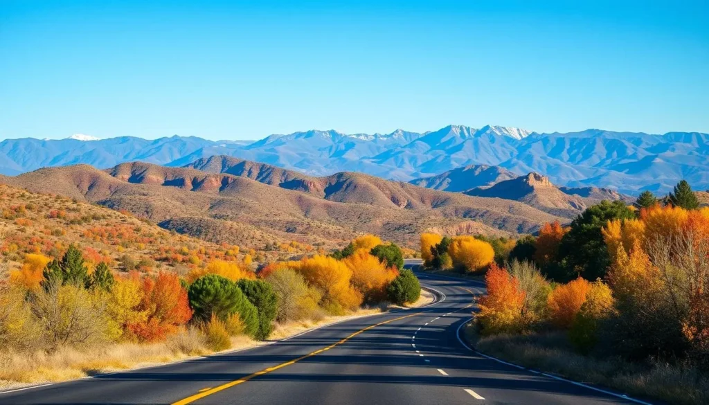 Generate an image of a scenic drive through the Silverado Mountains