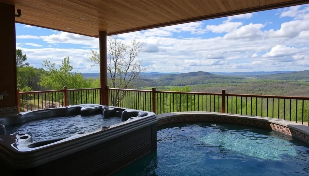 Generate an image of a serene spa setting in Branson, Missouri, with a scenic background.