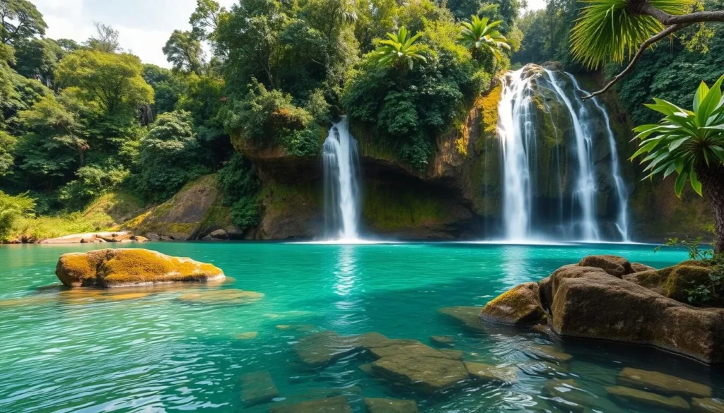 Generate an image of a serene waterfall in Cebu, Philippines