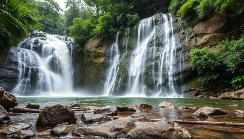 Generate an image of a serene waterfall in the Cardamom Mountains