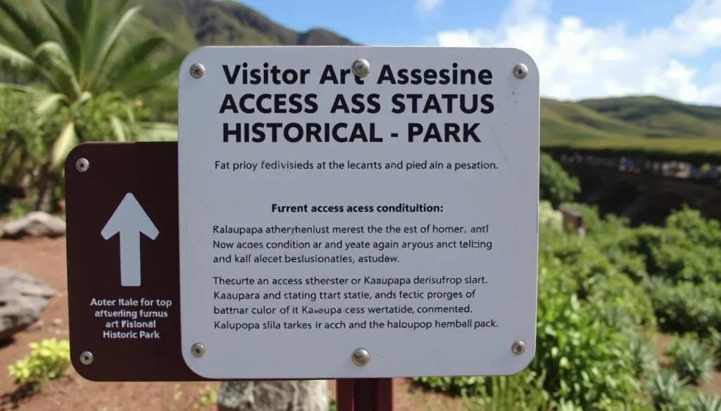 Generate an image of a sign indicating the current status of visitor access at Kalaupapa National Historical Park.
