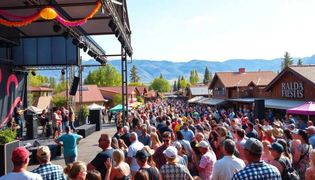Generate an image of a summer concert in Big Bear Village