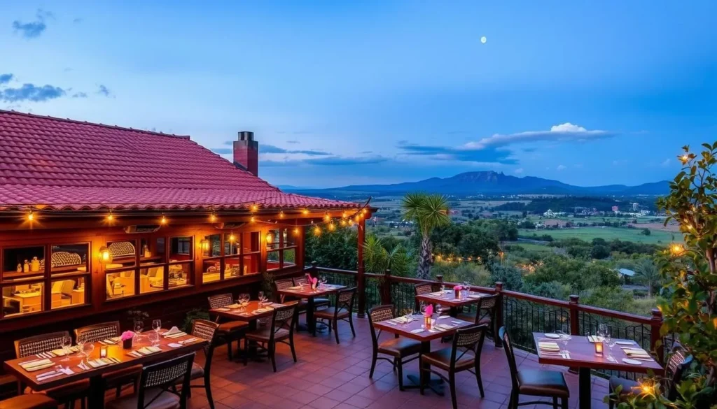 Generate an image of a top-rated restaurant in Vereeniging with a scenic view.