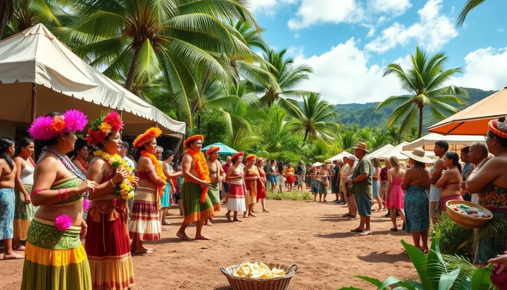 Generate an image of a traditional Hawaiian festival on Molokai island
