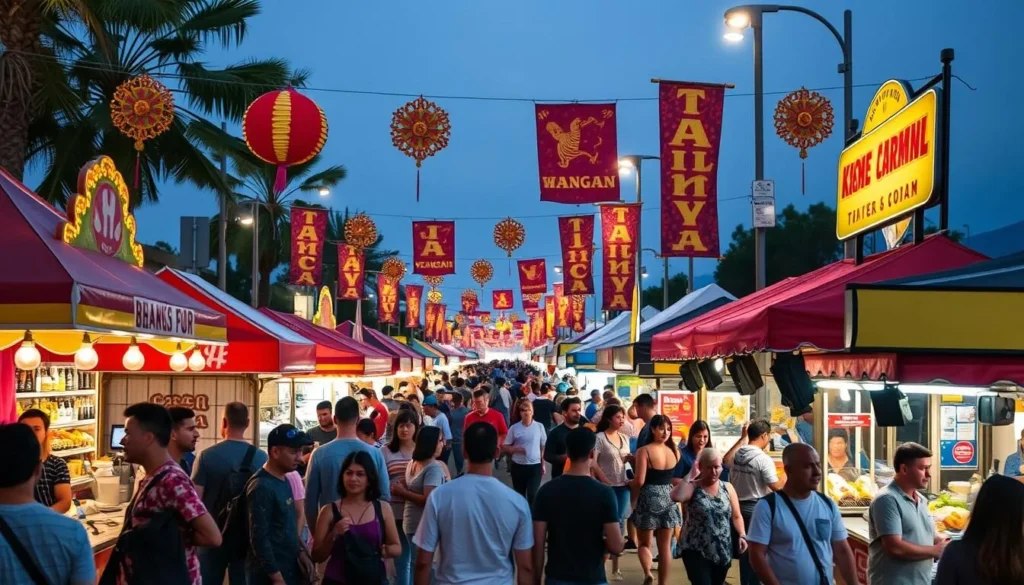Generate an image of a vibrant festival scene in Rancho Cucamonga