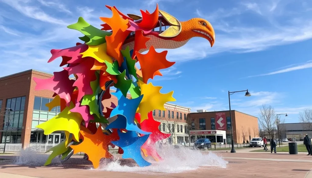 Generate an image of a vibrant public art installation in Grand Forks, North Dakota.