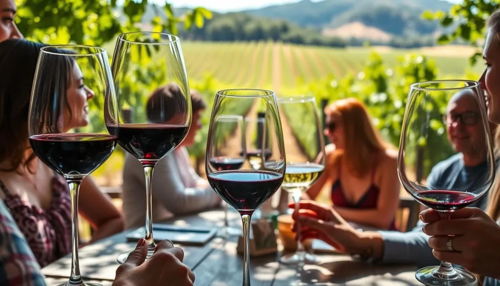 Generate an image of a wine tasting at Cave Hollow West Winery.