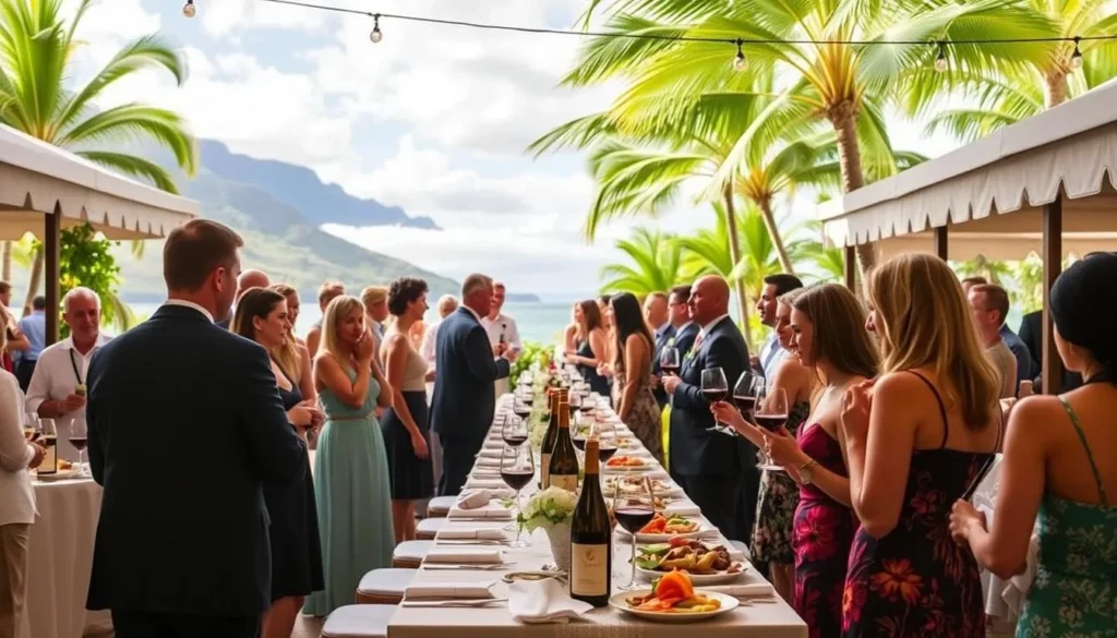 Generate an image of a wine tasting event at the Kapalua Wine & Food Festival.