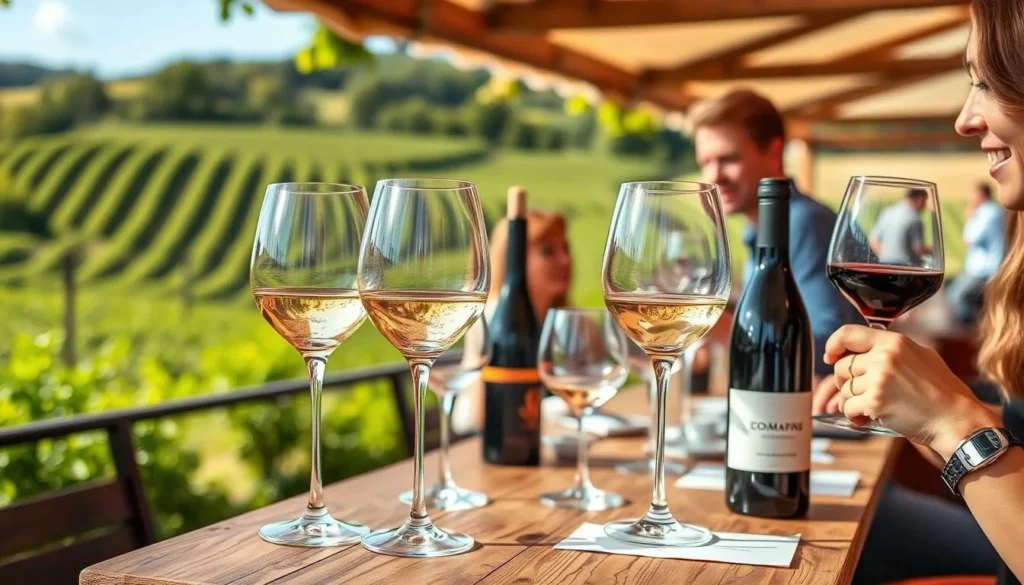 Generate an image of a wine tasting session at Domaine Saint Remy, featuring their organic wines.