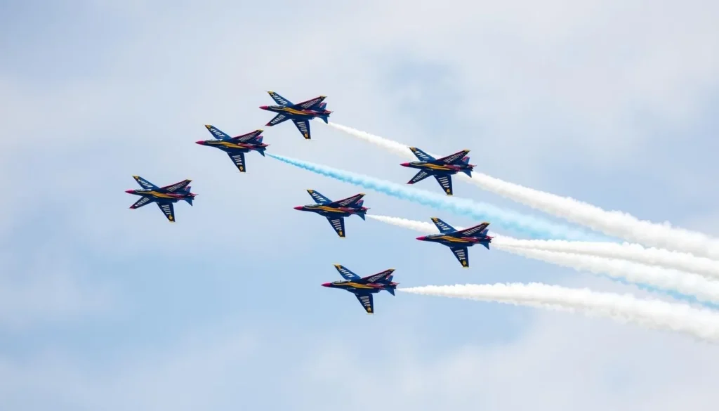 Generate an image of jets performing aerobatics at the Oregon International Air Show.