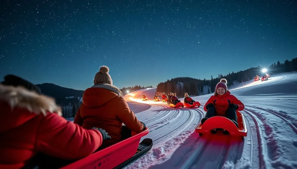 Generate an image of night sledging at Kaisereggbahnen.