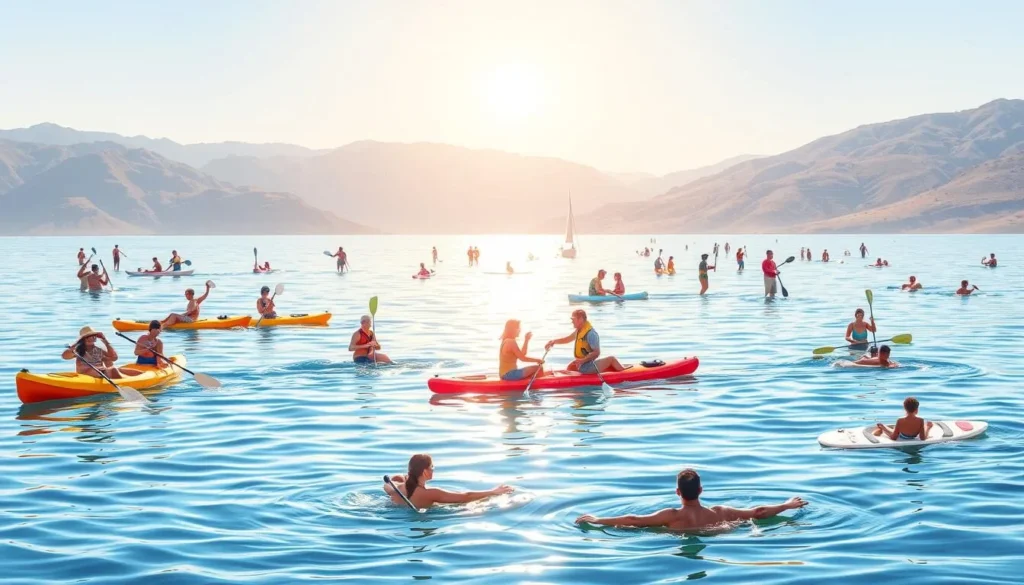 Generate an image of people enjoying water activities on Lake Isabella.